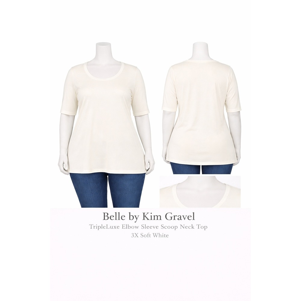 Belle by Kim Gravel TripleLuxe Elbow Sleeve Scoop Neck Top 3X‎ Soft White NEW